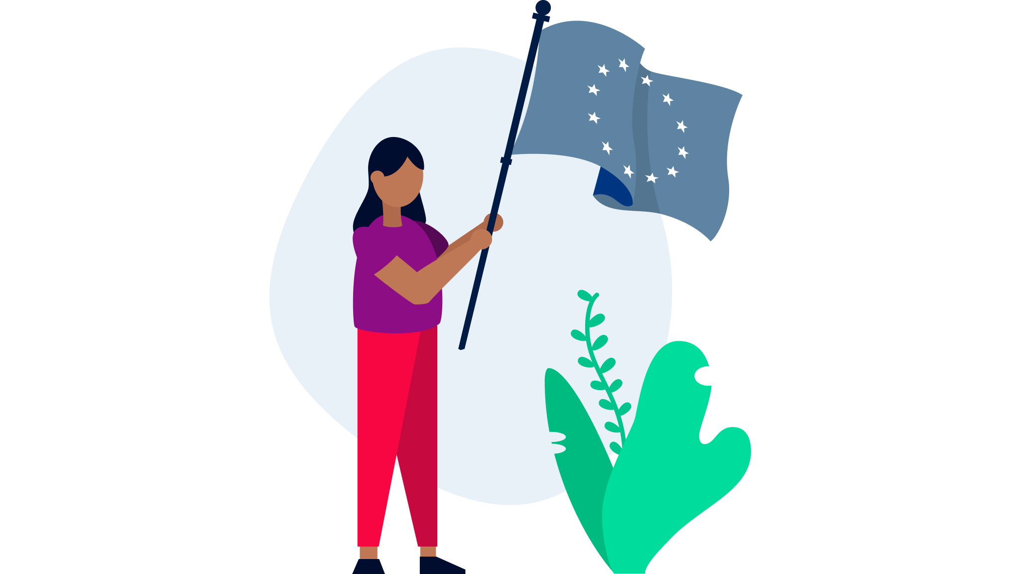 Illustration einer Frau mit einer EU Fahne in der Hand